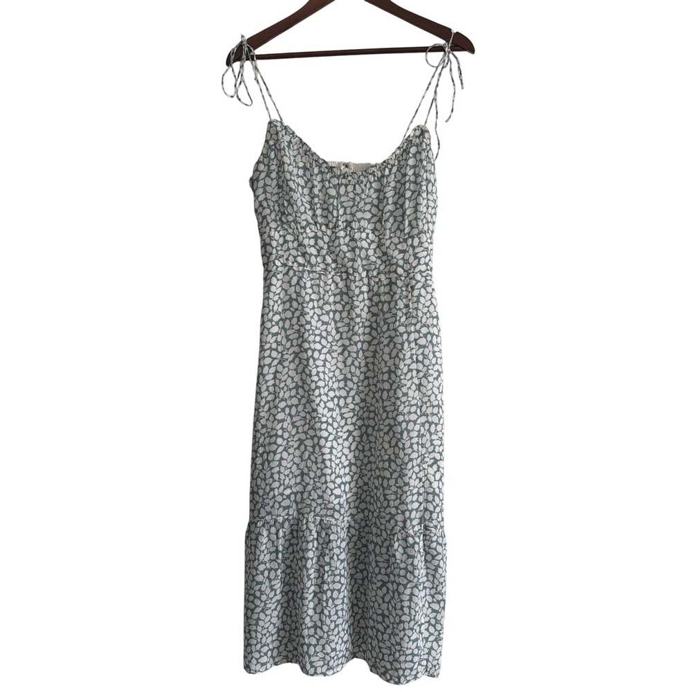 Abercrombie & Fitch Blue White Floral Tie Shoulder Smocked Midi Dress Medium